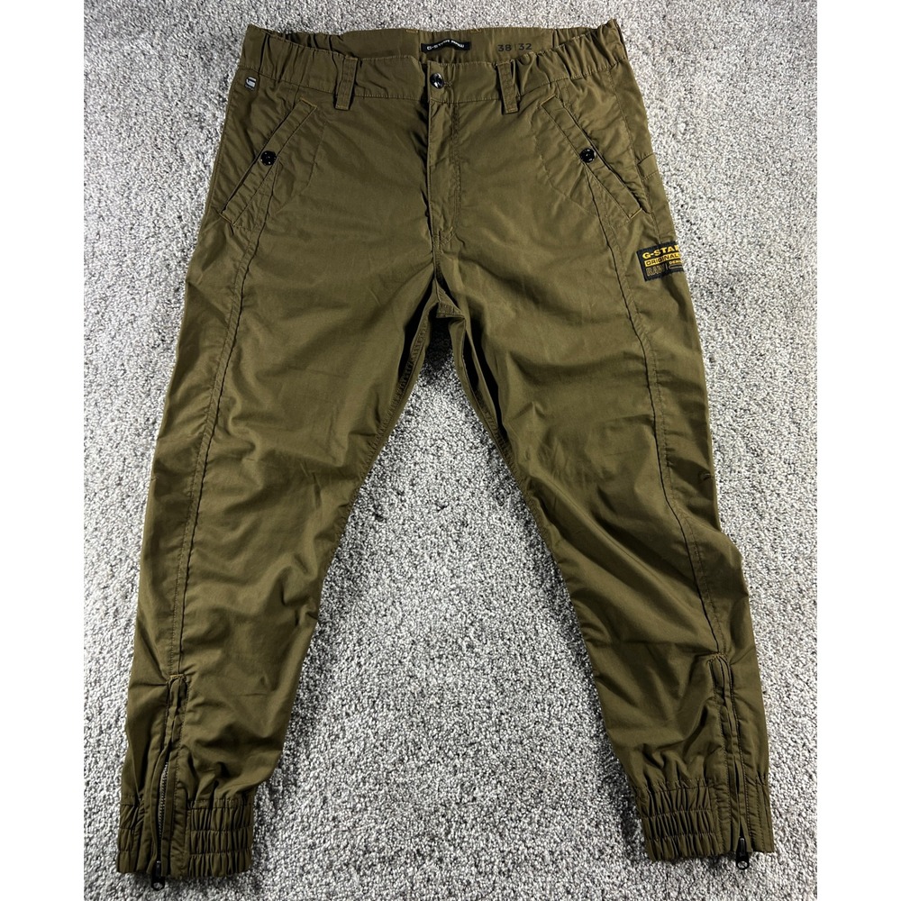 G-Star Raw Mens Cargo Pants Olive Green Tapered Zip Cuff Utility Joggers 38x32